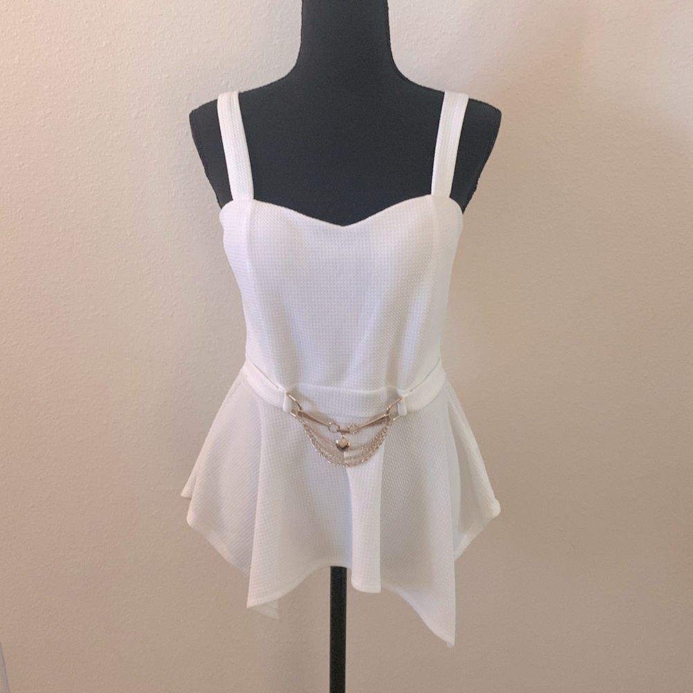 White peplum tank/blouse with gold chain